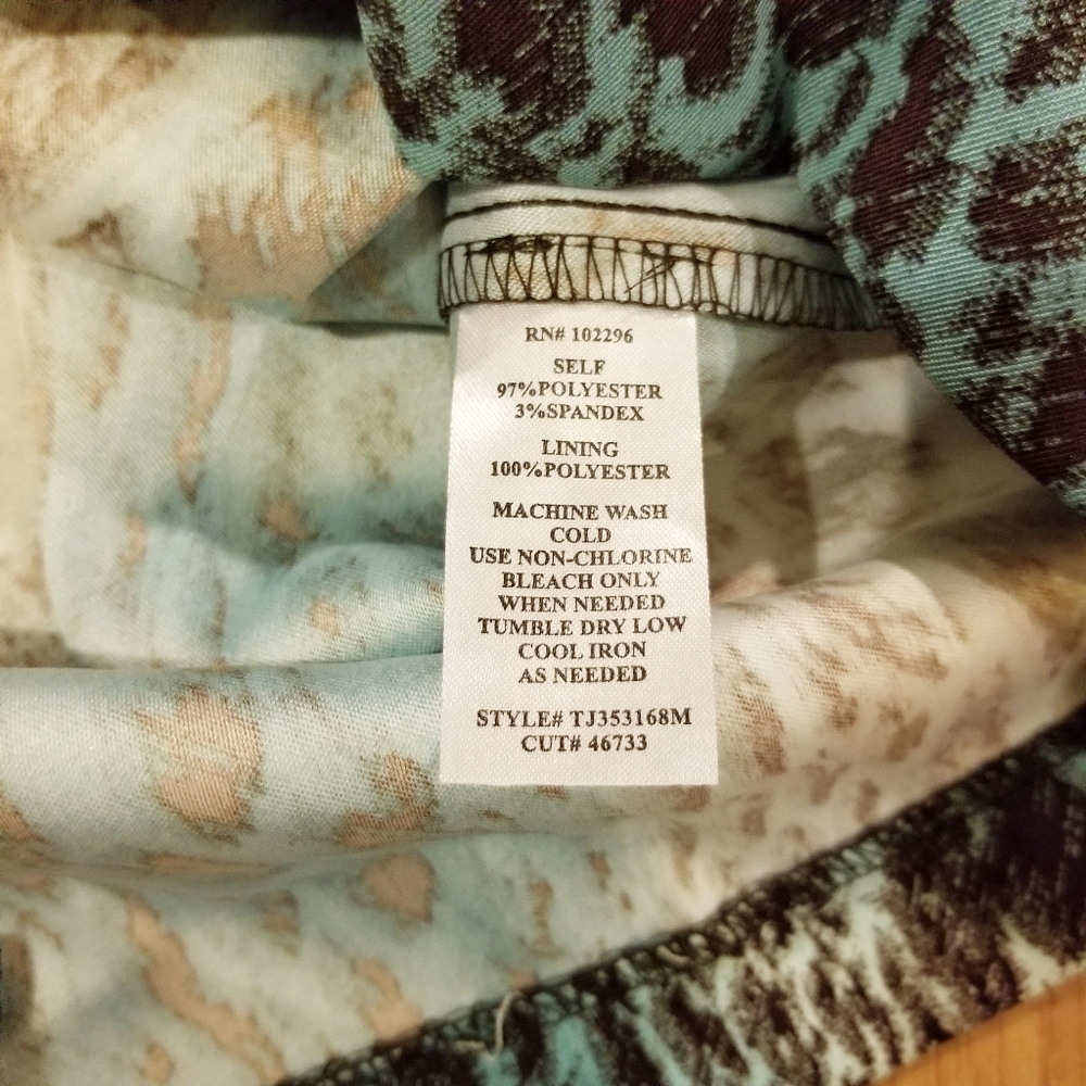 CONNECTED Brown Teal Green Sleeveless Snake Animal Print Tiered Sheath Dress 12 - Picture 5 of 9